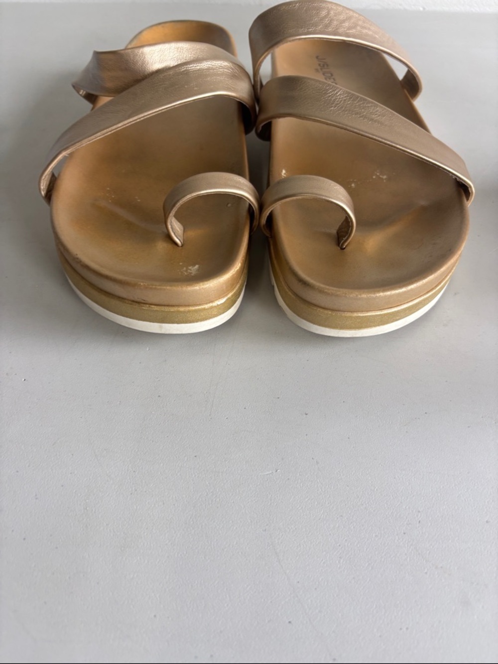 J/Slides Gold Metallic Triple-Strap Slide Sandals - Picture 7 of 7